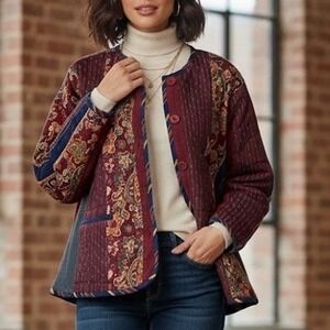 KOOS VTG Women's 1X Quilted Patchwork Eclectic Floral Corduroy Jacket Maximalis